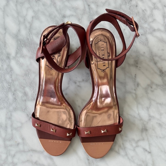 🌼TED BAKER🌼 Biah Cognac Leather Heeled Sandals, Size 7 - Picture 10 of 12